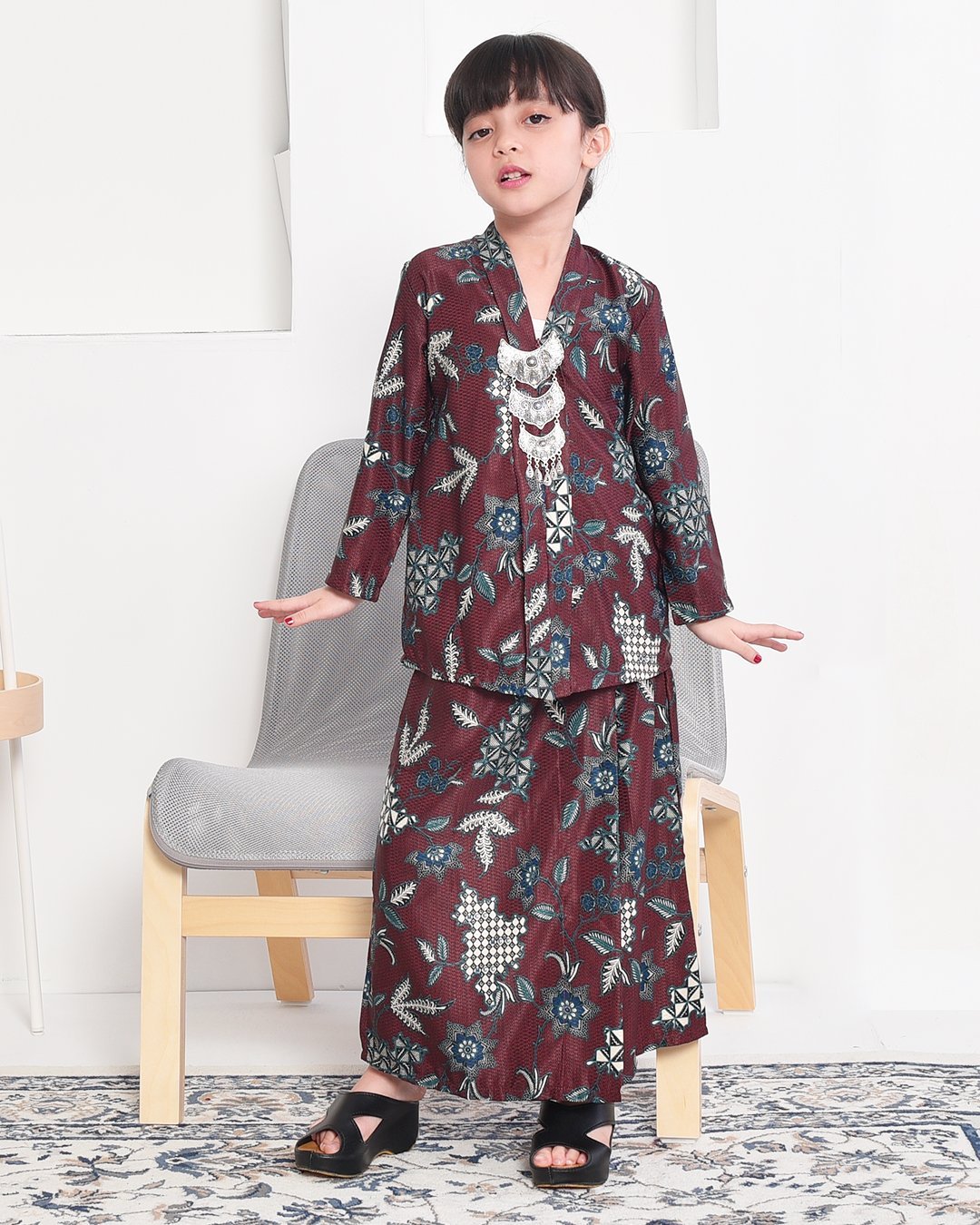 Baju Kebarung Batik Dobby Aima Kids - Garnet Red