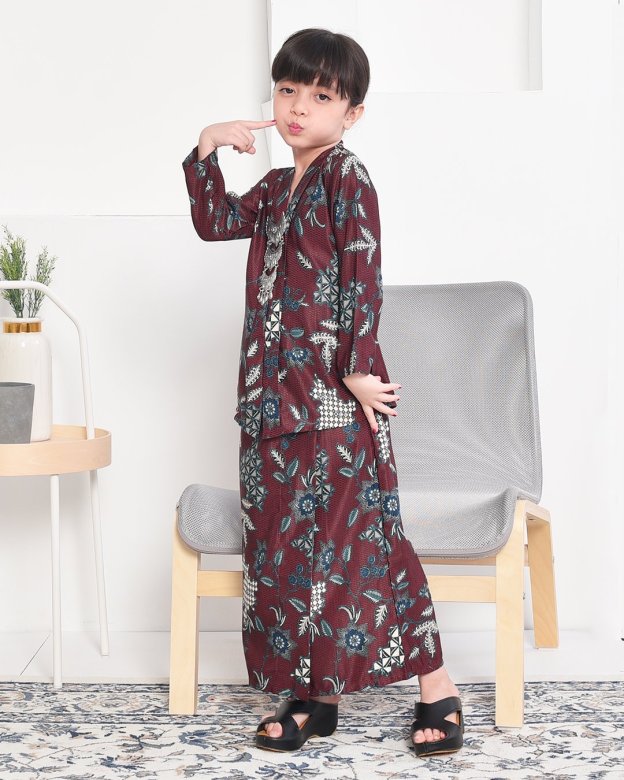 Baju Kebarung Batik Dobby Aima Kids - Garnet Red
