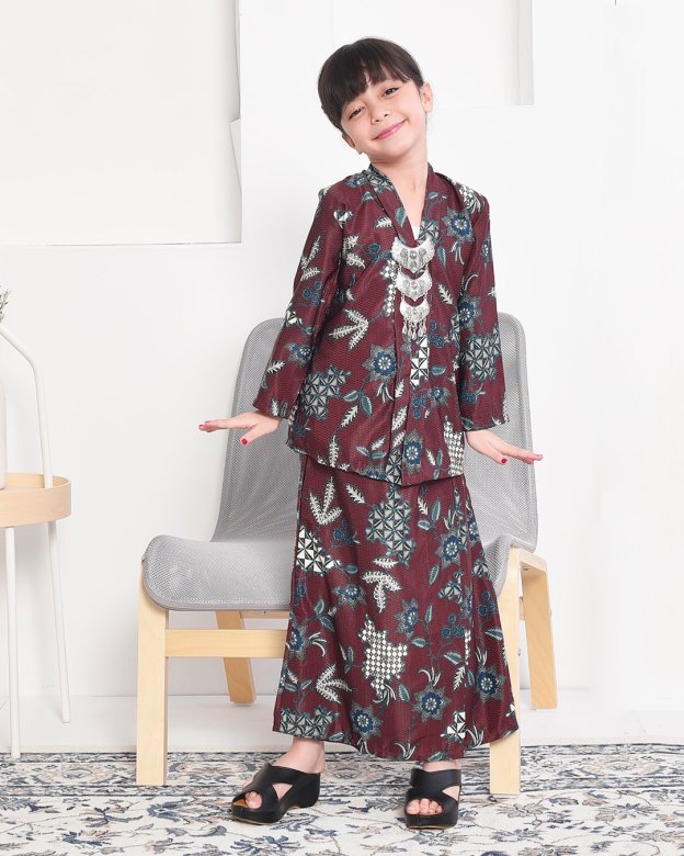 Baju Kebarung Batik Dobby Aima Kids - Garnet Red