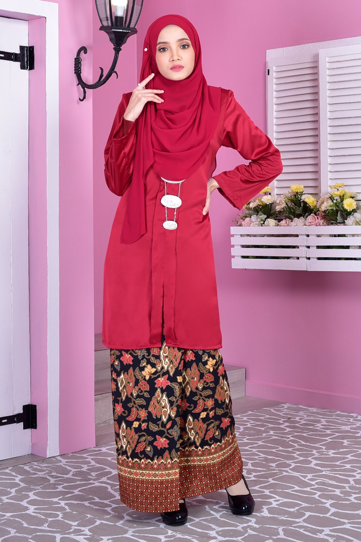 Baju Kebarung Batik Surina - Red