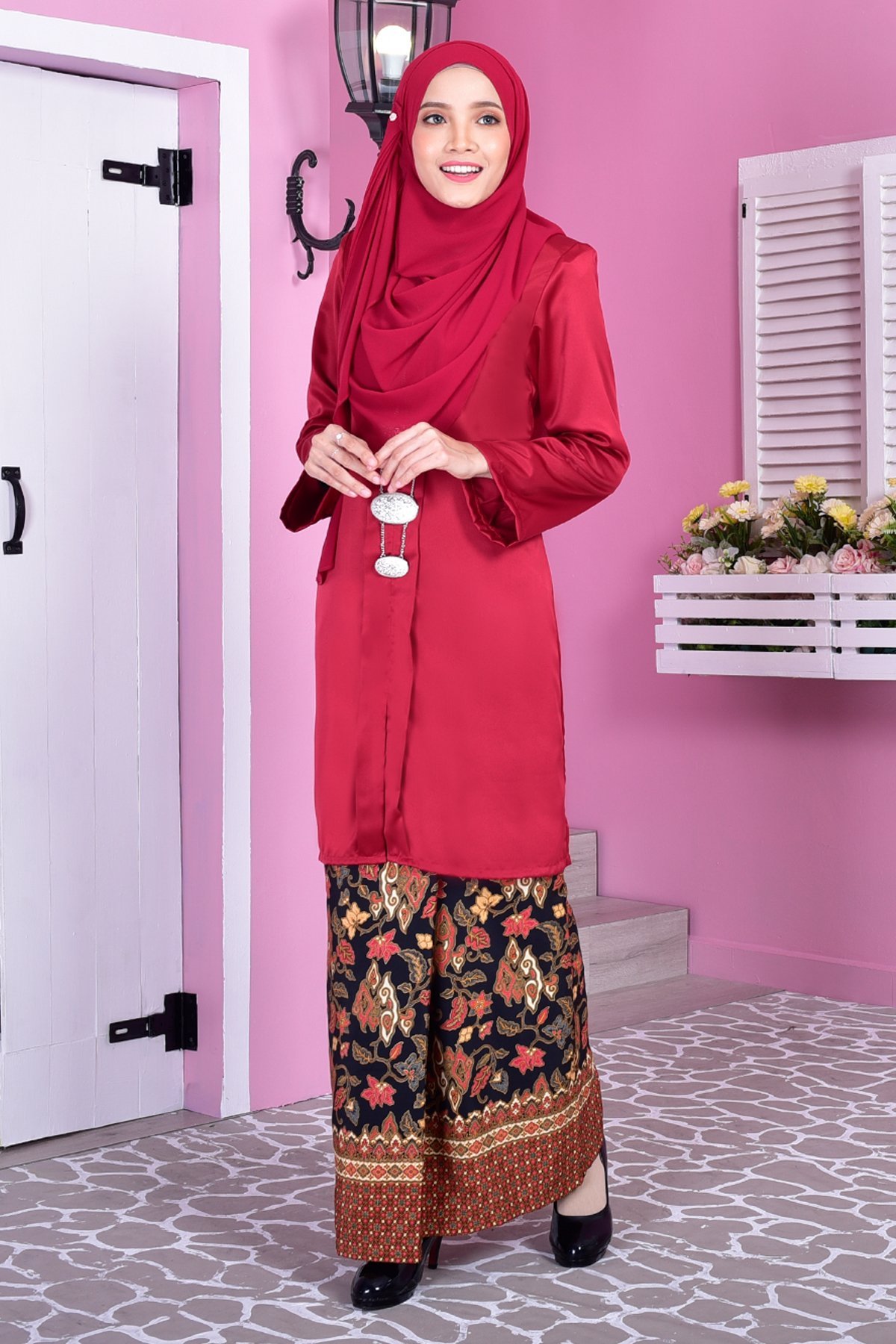 Baju Kebarung Batik Surina - Red