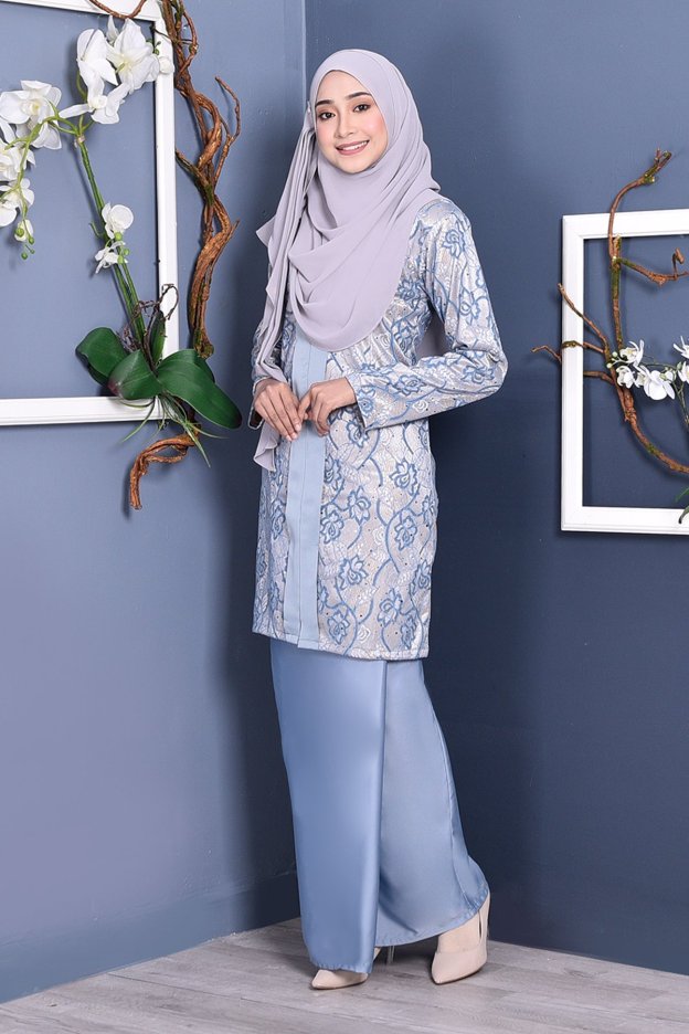 Baju Kebarung Lace Geyna - Sky Blue