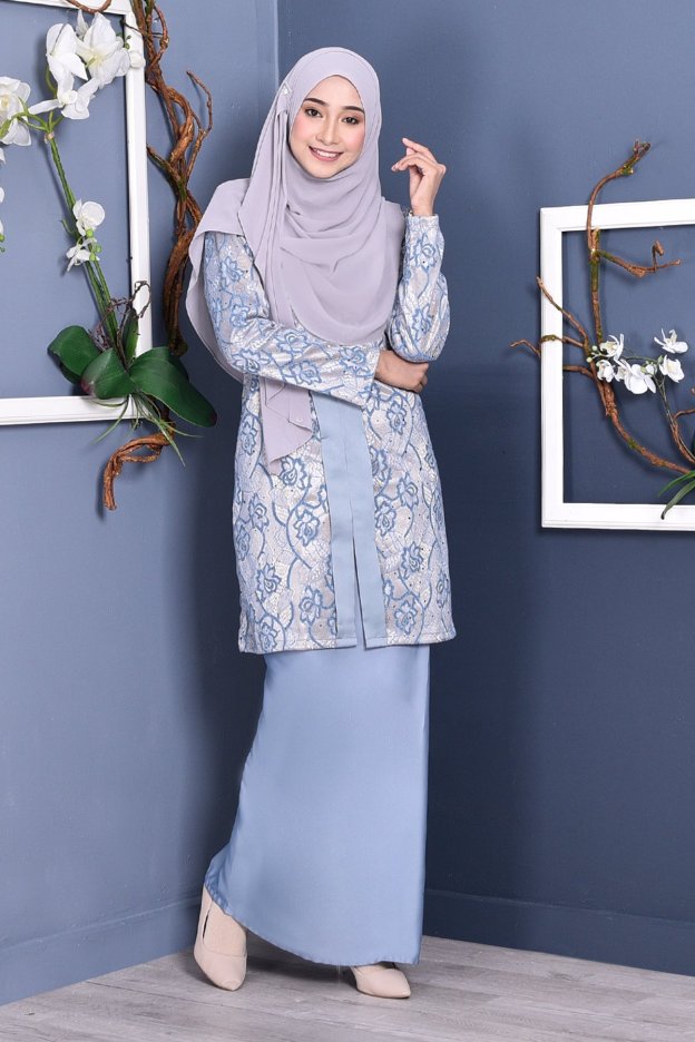 Baju Kebarung Lace Geyna - Sky Blue
