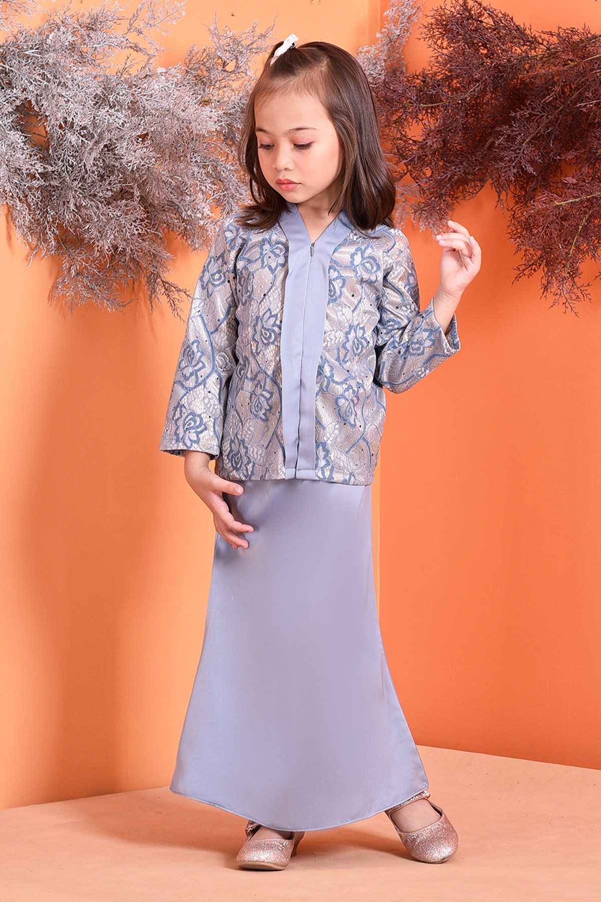 Baju Kebarung Lace Geyna Kids - Sky Blue
