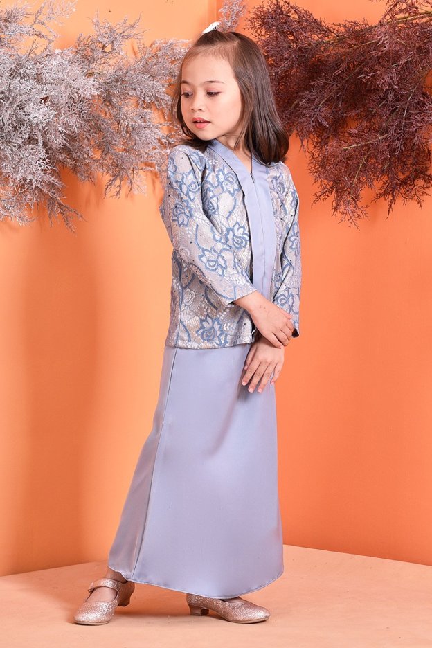 Baju Kebarung Lace Geyna Kids - Sky Blue