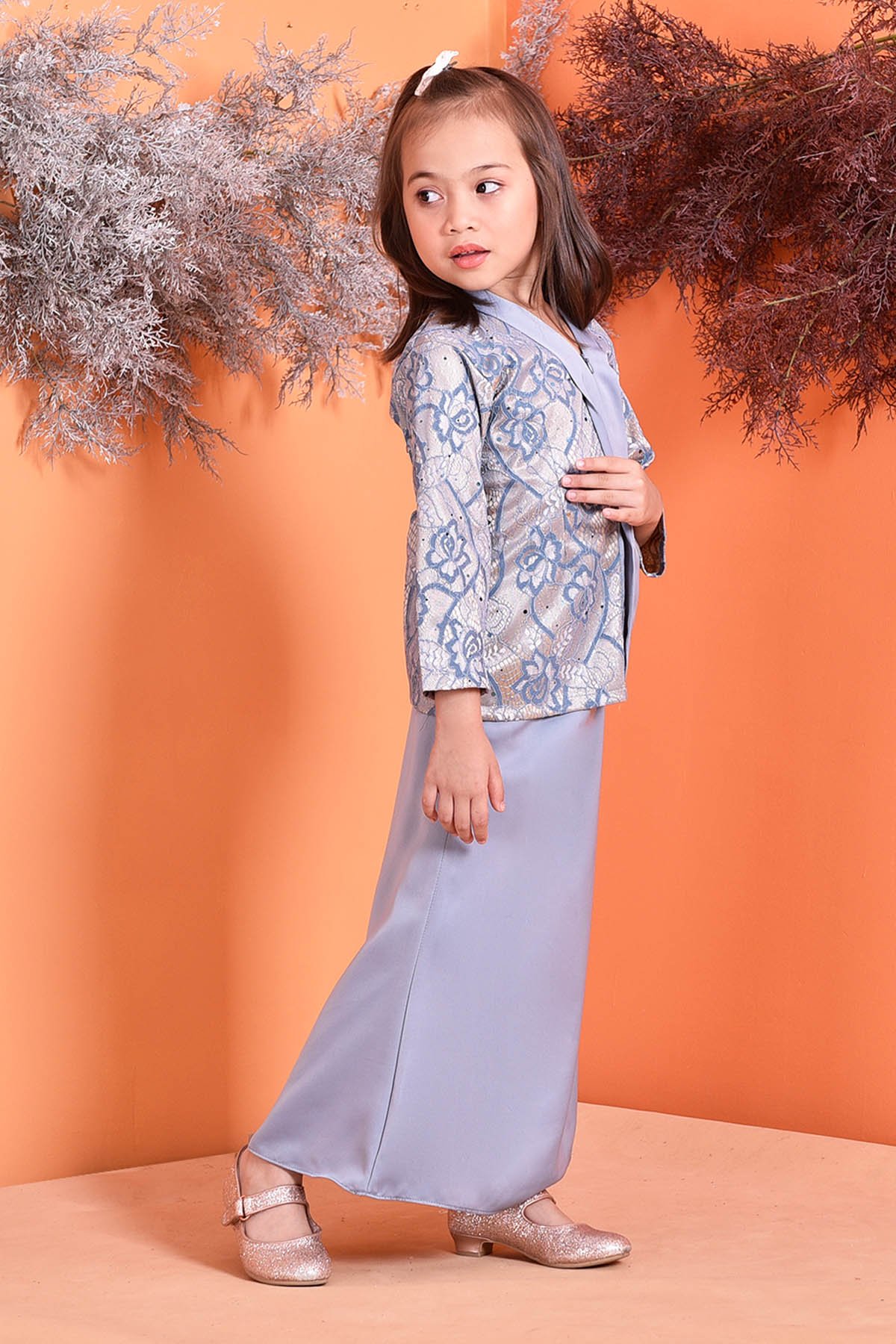 Baju Kebarung Lace Geyna Kids - Sky Blue