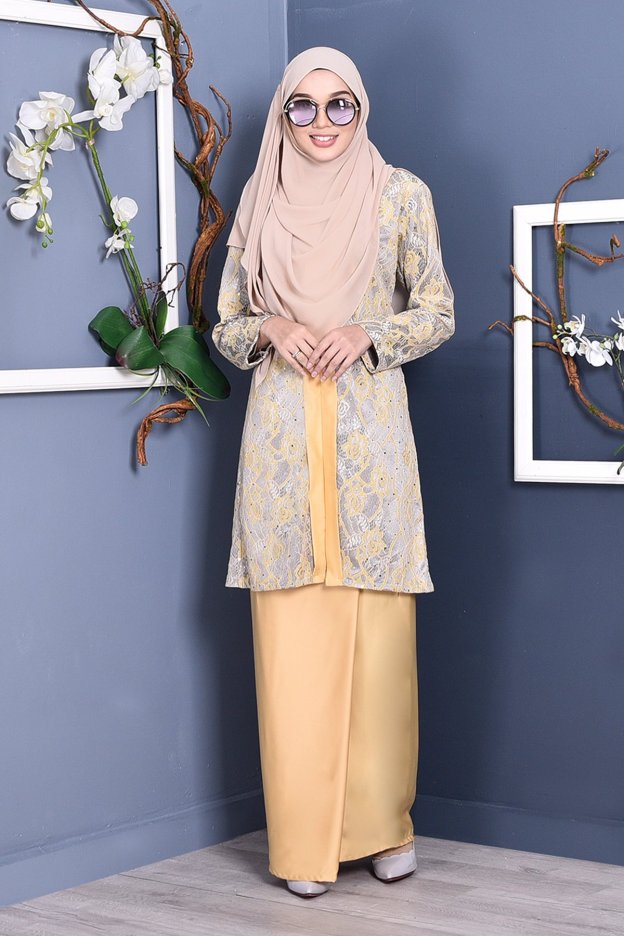 Baju Kebarung Lace Geyna - Custard Yellow