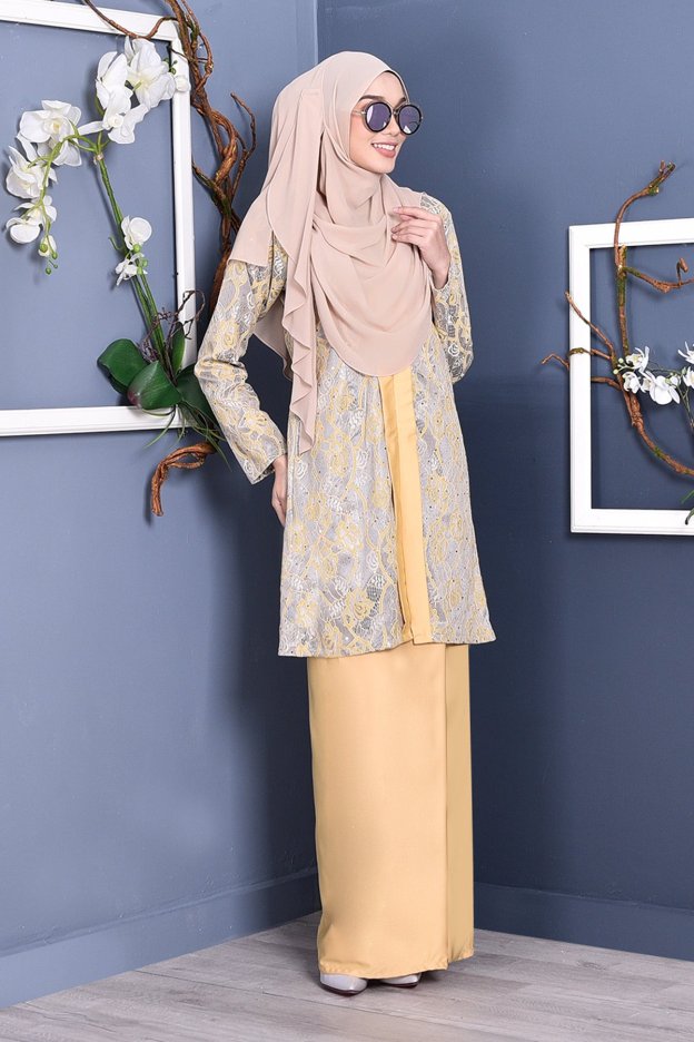 Baju Kebarung Lace Geyna - Custard Yellow