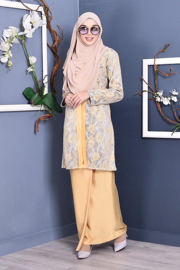 Baju Kebarung Lace Geyna - Custard Yellow