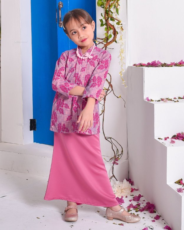 Baju Kebarung Lace Geesha Kids - Fuchsia Pink