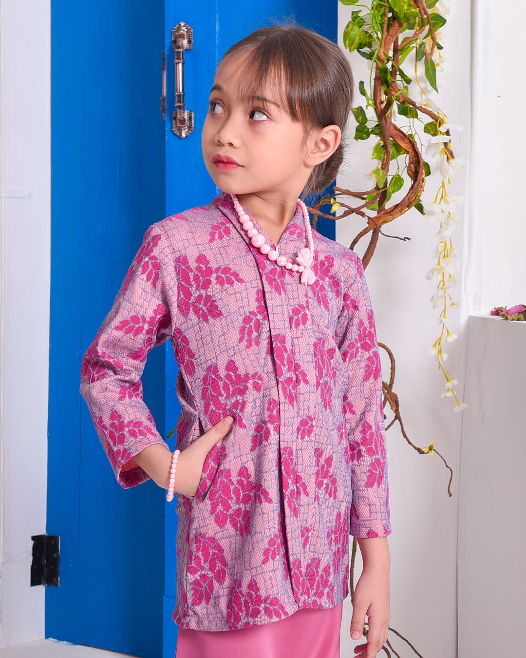 Baju Kebarung Lace Geesha Kids - Fuchsia Pink