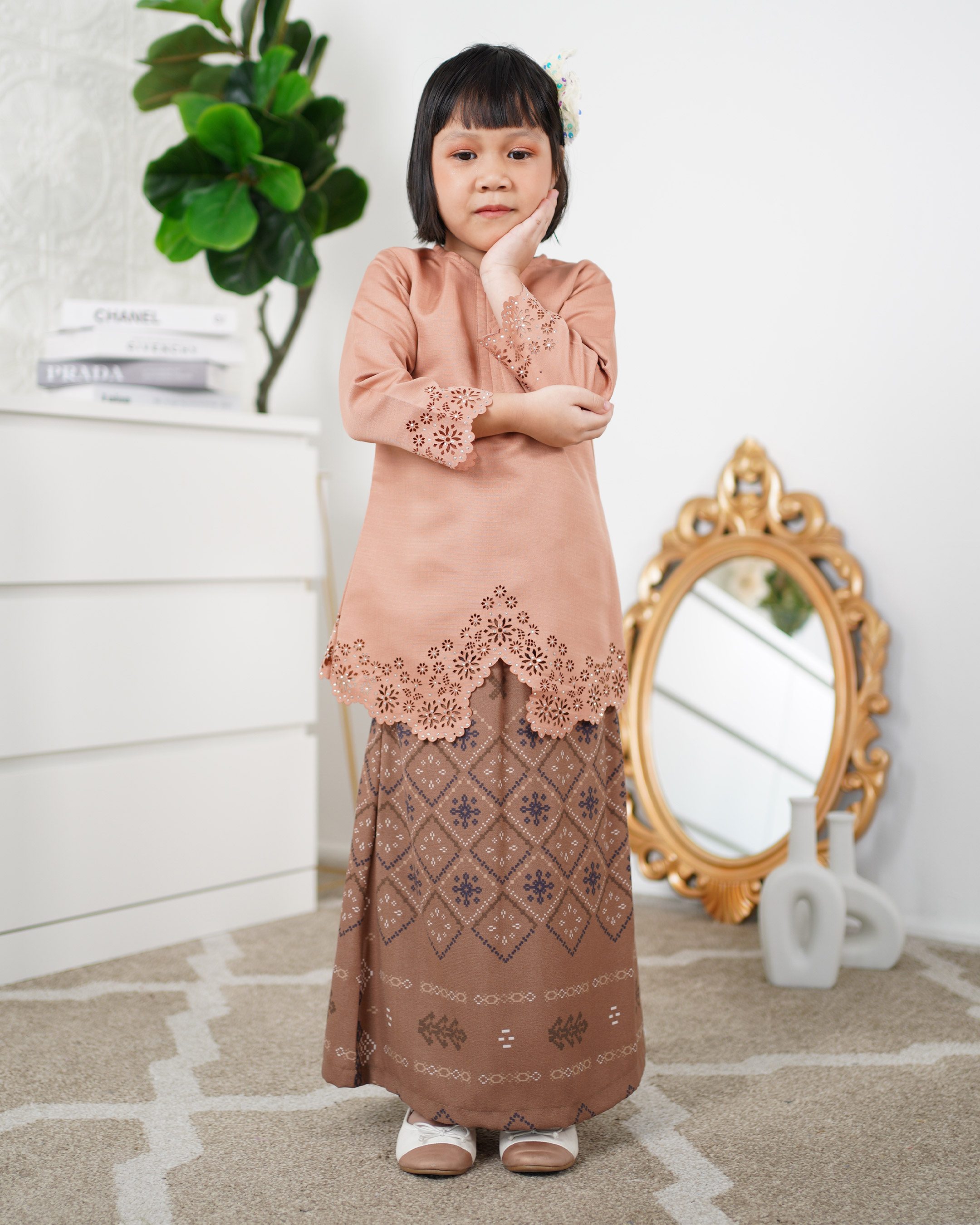 Baju Kebarung Lasercut Adeela Kids - Creamsicle Peach