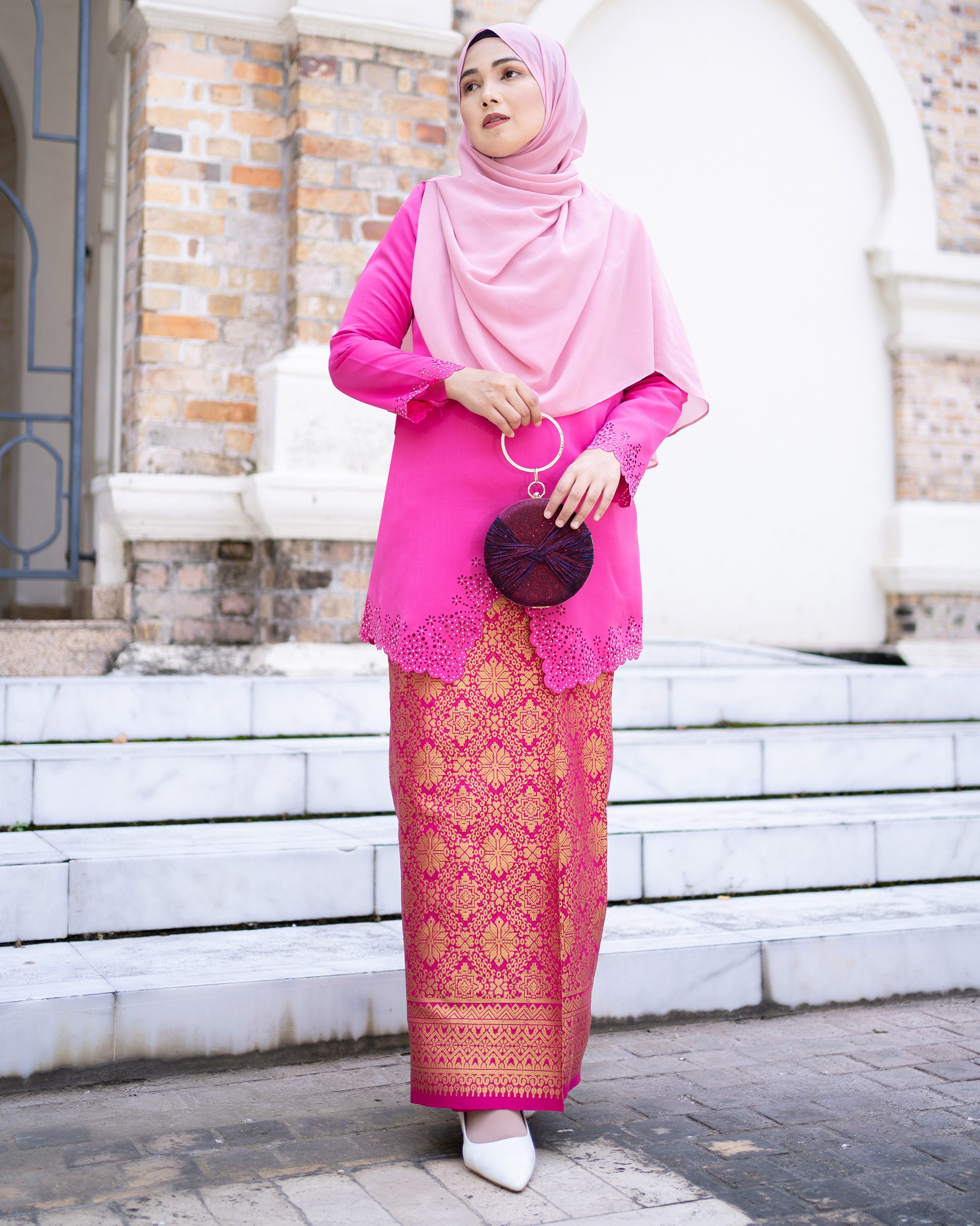 Baju Kebarung Lasercut Hedda - Fuschia Pink