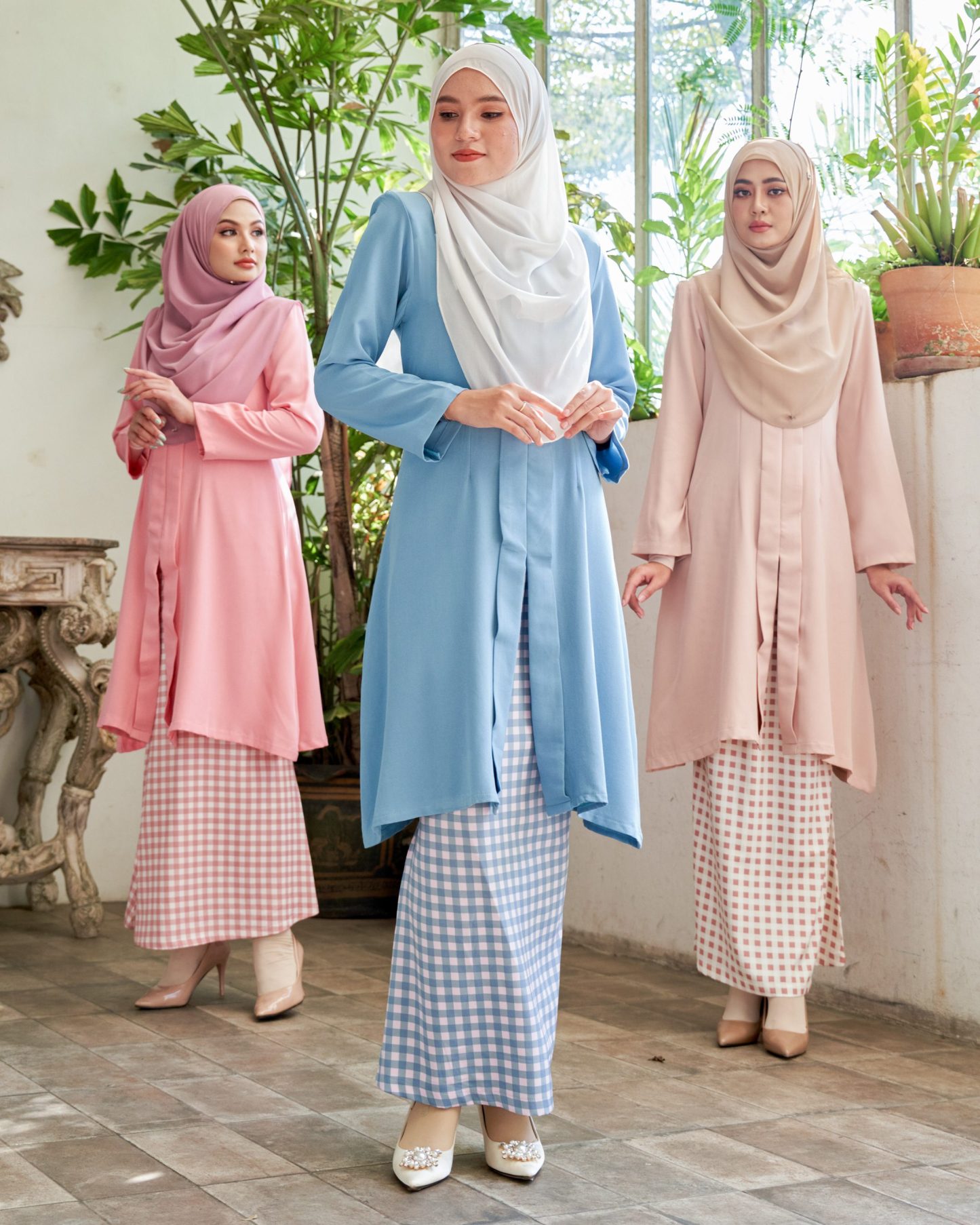 Baju Kebarung Printed Lani - Carolina Blue