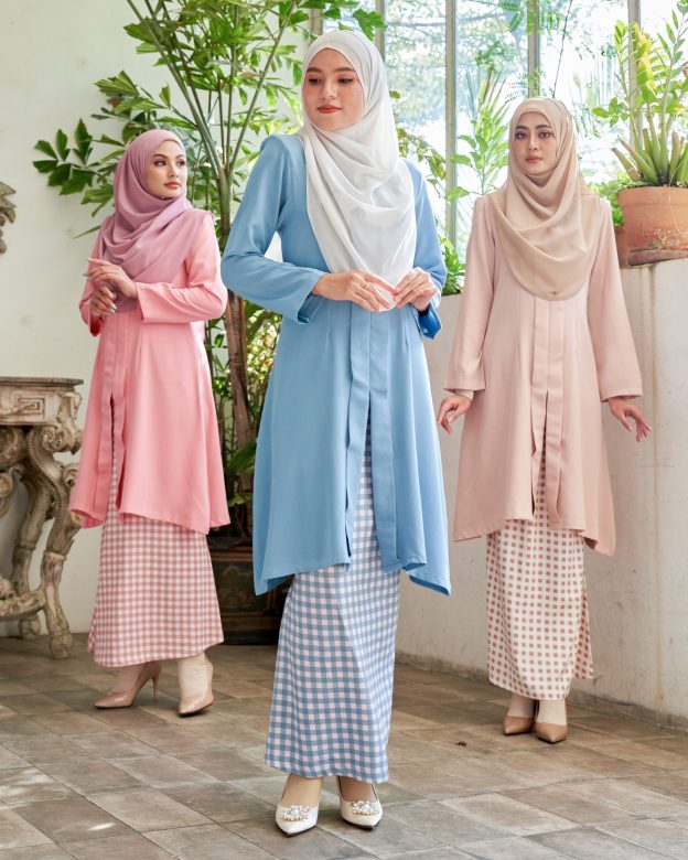 Baju Kebarung Printed Lani - Carolina Blue