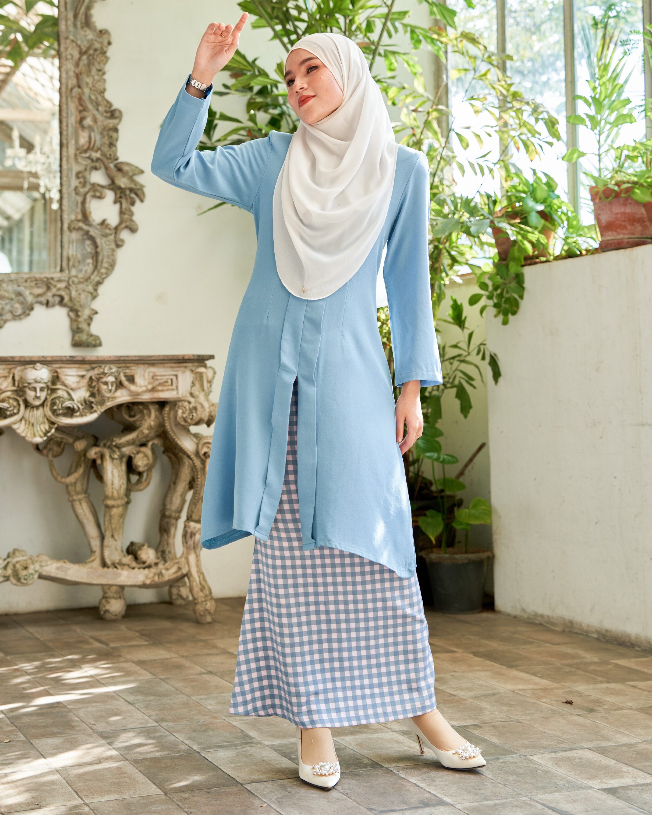 Baju Kebarung Printed Lani - Carolina Blue