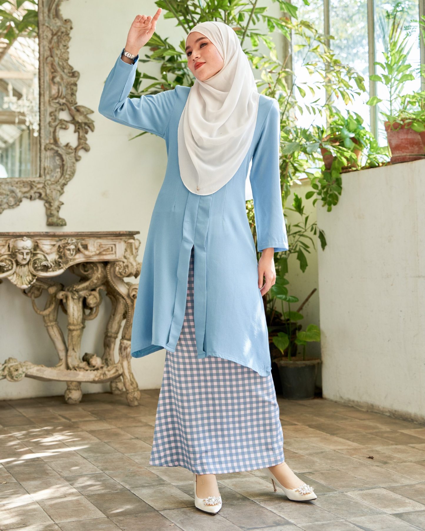 Baju Kebarung Printed Lani - Carolina Blue
