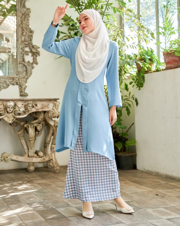 Baju Kebarung Printed Lani - Carolina Blue