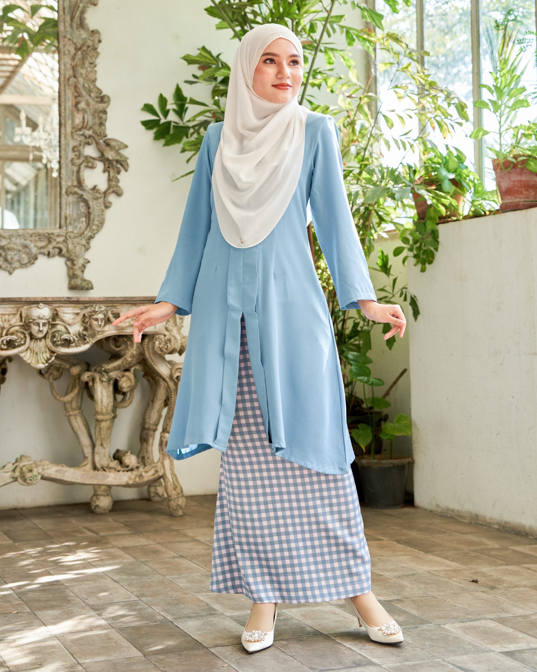 Baju Kebarung Printed Lani - Carolina Blue