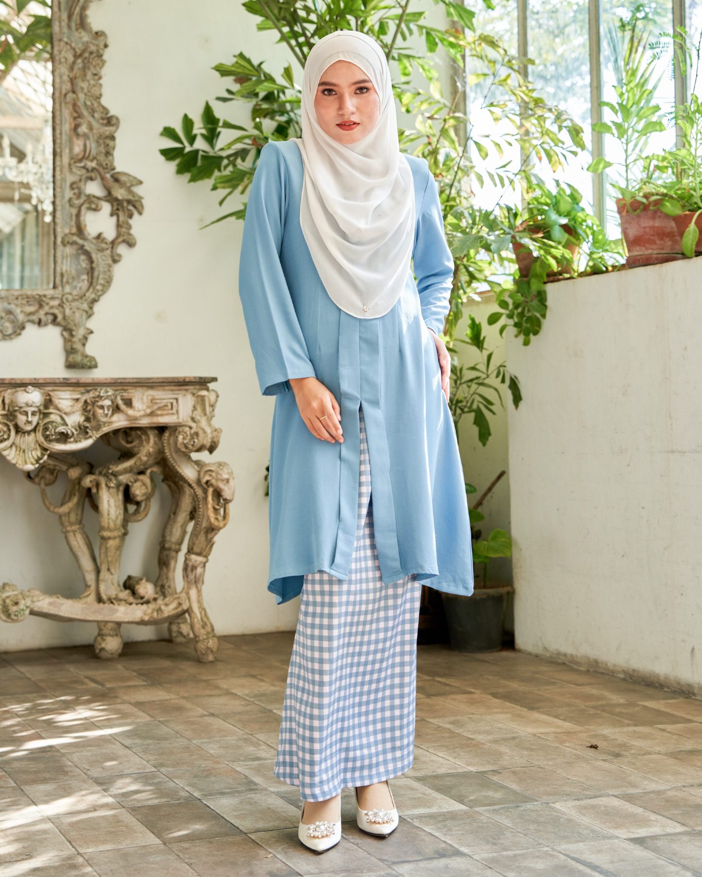 Baju Kebarung Printed Lani - Carolina Blue