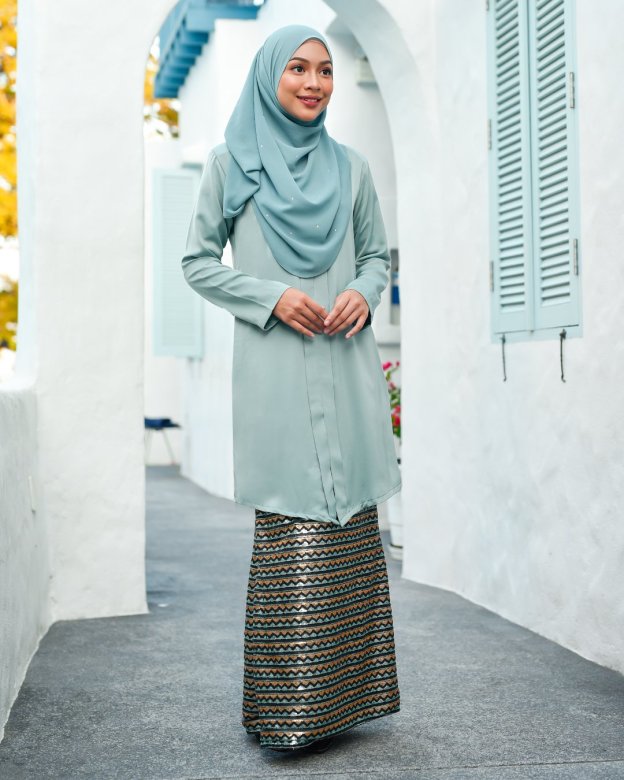 Baju Kebarung Sequin Aqila - Pistachio Green