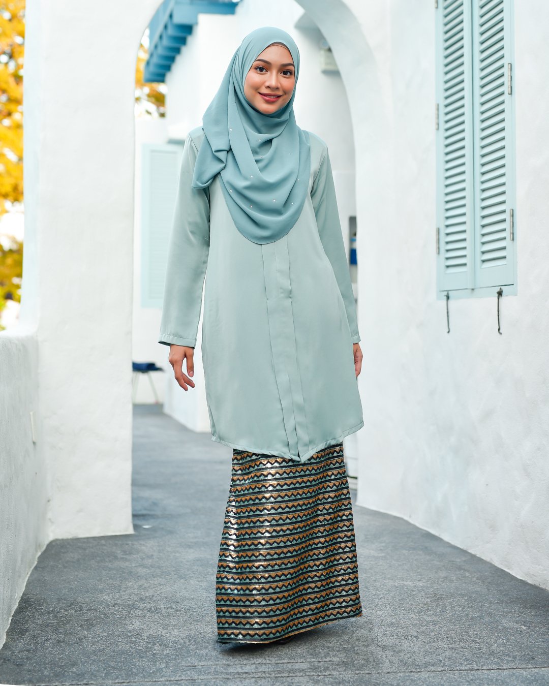 Baju Kebarung Sequin Aqila - Pistachio Green