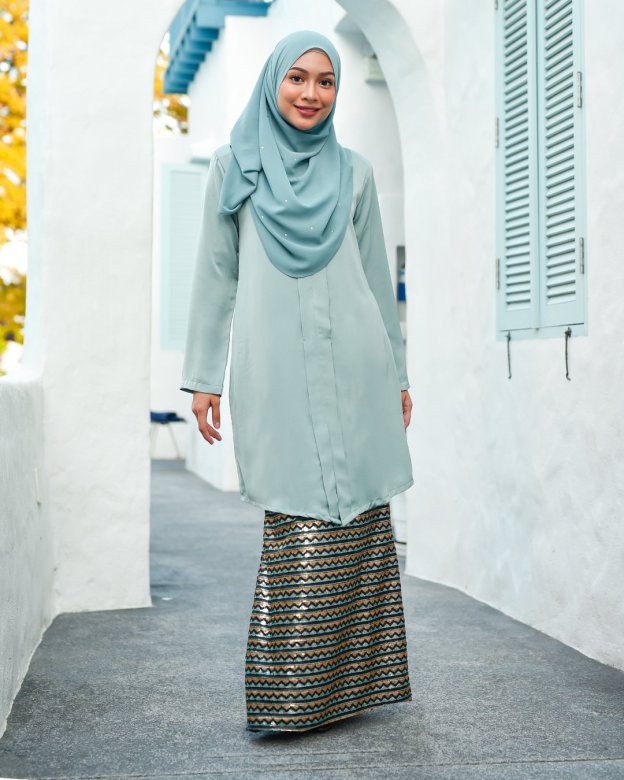 Baju Kebarung Sequin Aqila - Pistachio Green