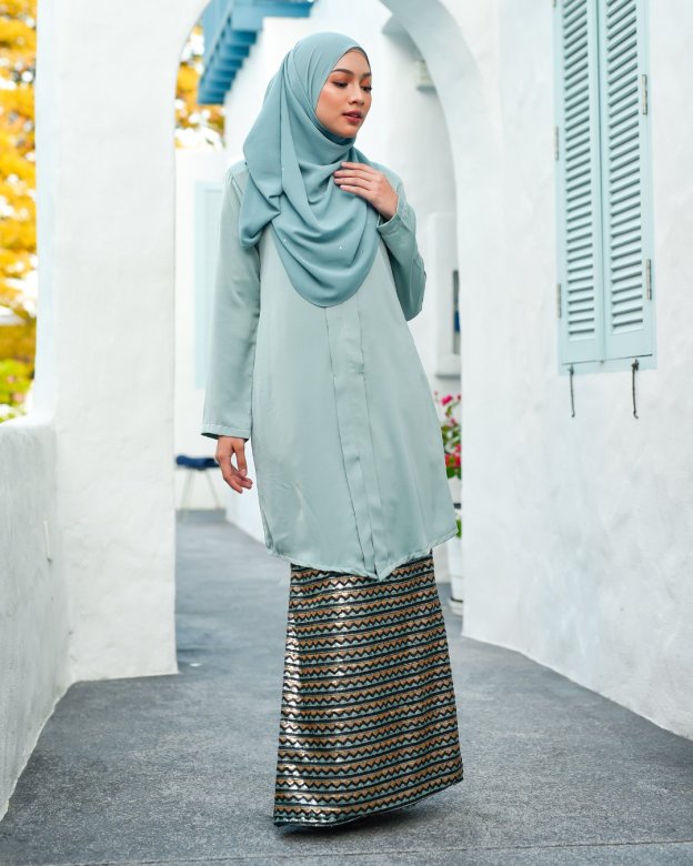 Baju Kebarung Sequin Aqila - Pistachio Green