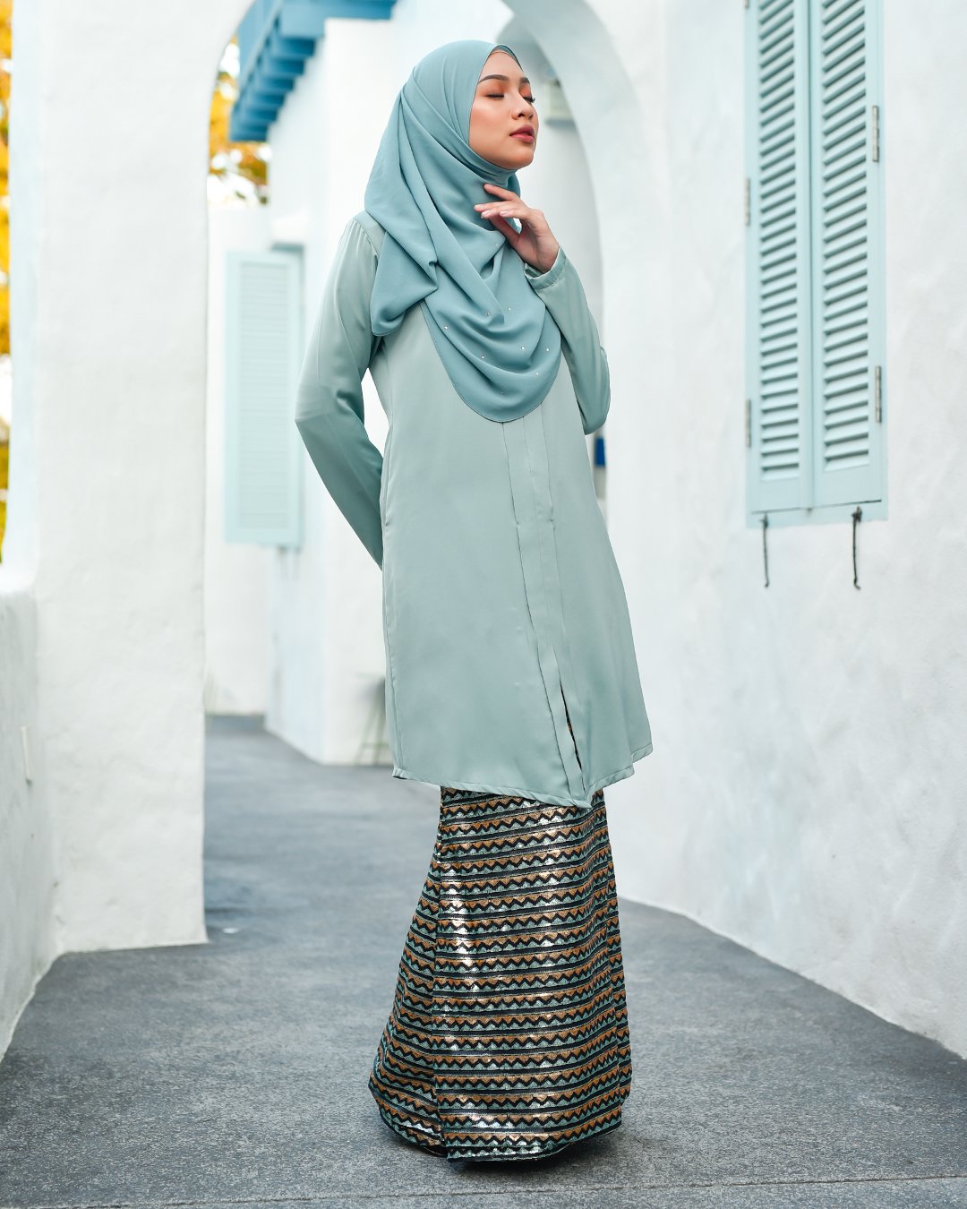 Baju Kebarung Sequin Aqila - Pistachio Green