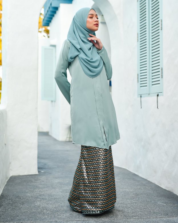 Baju Kebarung Sequin Aqila - Pistachio Green