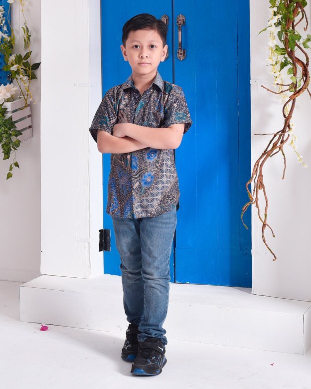 Baju Kemeja Batik Amin Kids - Aqua Blue
