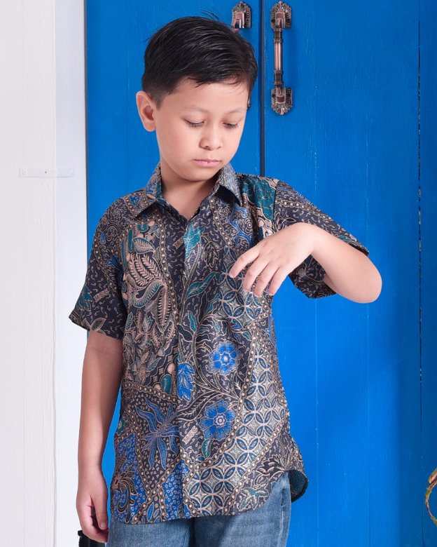 Baju Kemeja Batik Amin Kids - Aqua Blue