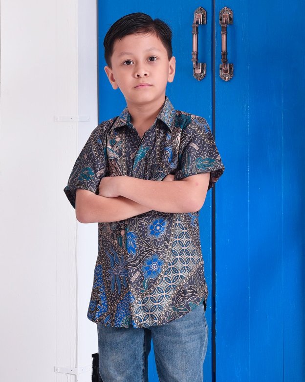 Baju Kemeja Batik Amin Kids - Aqua Blue