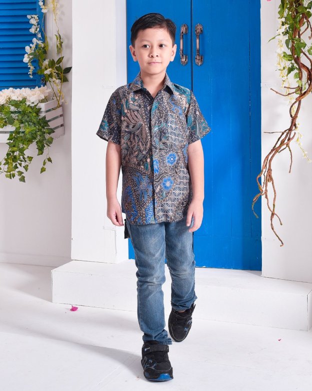Baju Kemeja Batik Amin Kids - Aqua Blue