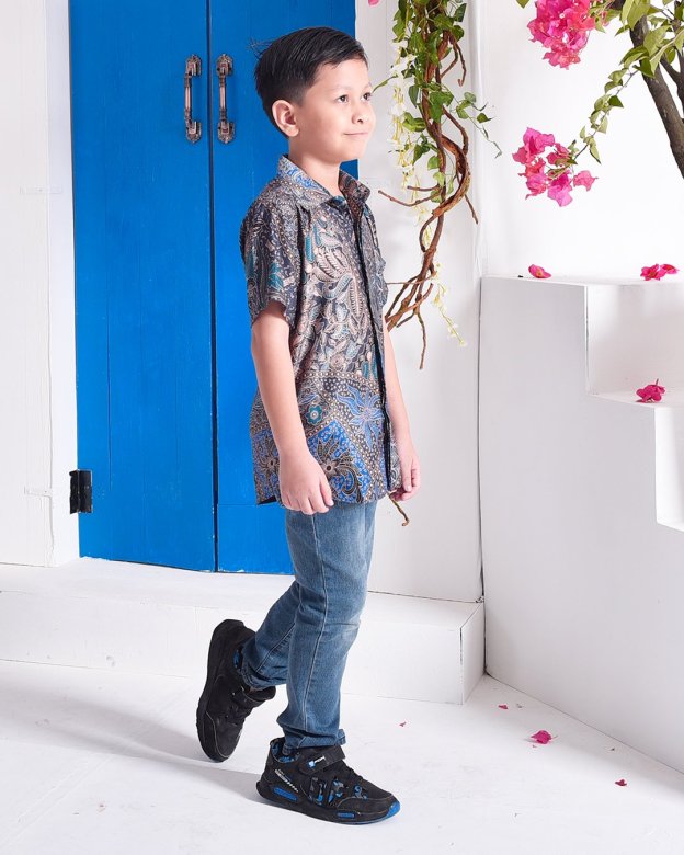 Baju Kemeja Batik Amin Kids - Aqua Blue