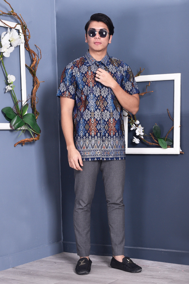 Baju Kemeja Songket Lucca - Blue Knight