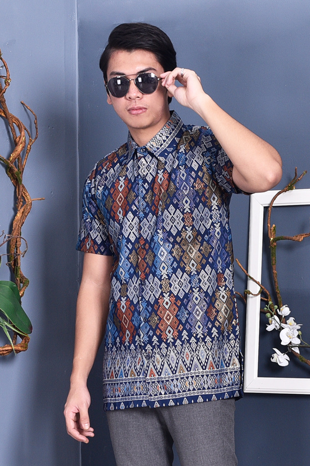 Baju Kemeja Songket Lucca - Blue Knight