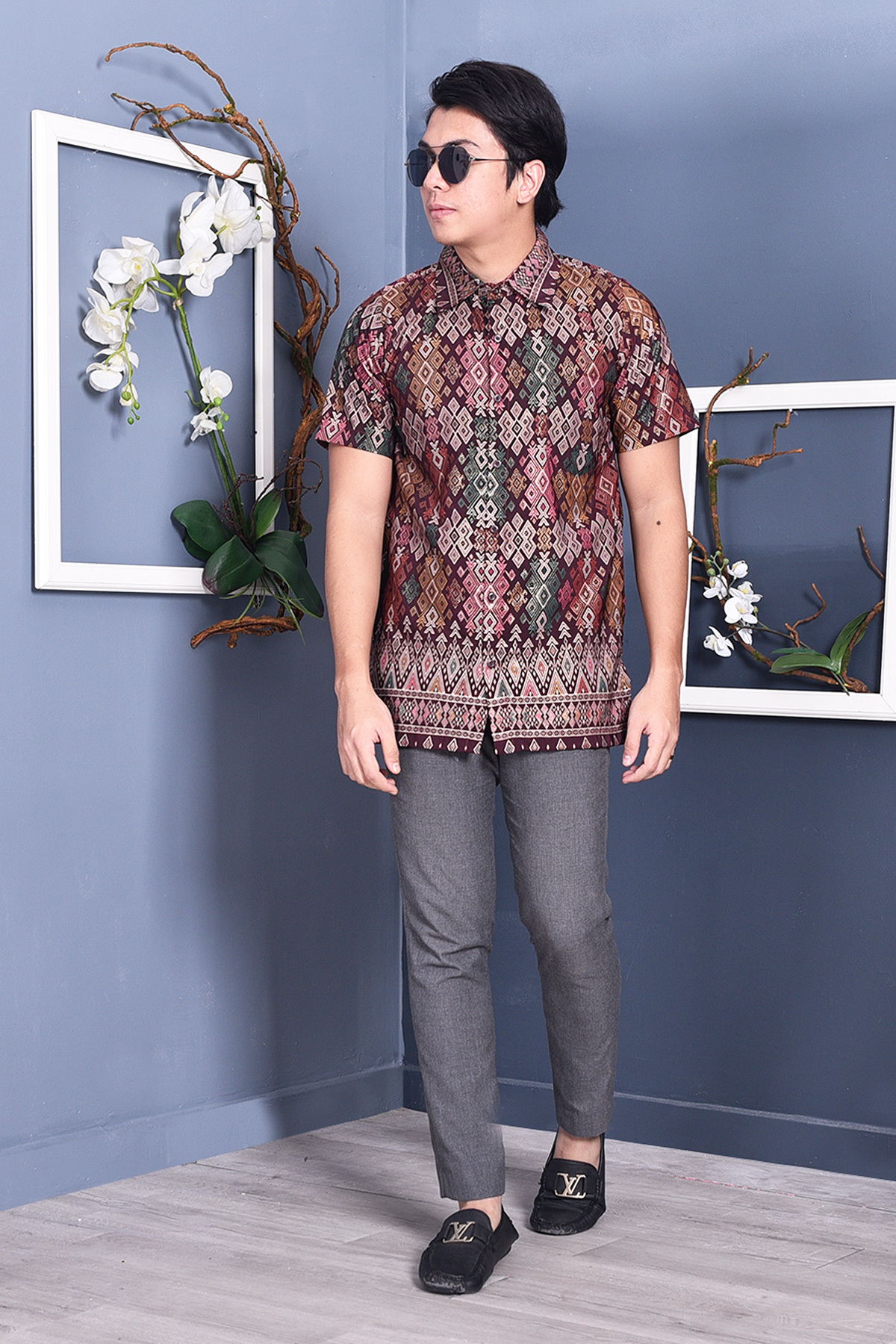 Baju Kemeja Songket Lucca - Deep Maroon