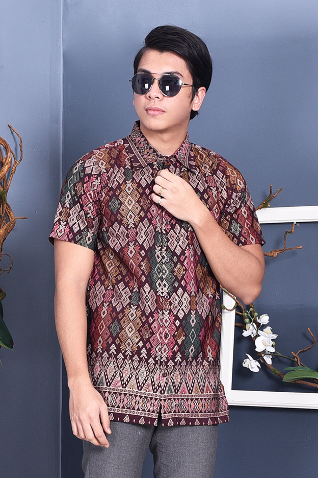 Baju Kemeja Songket Lucca - Deep Maroon