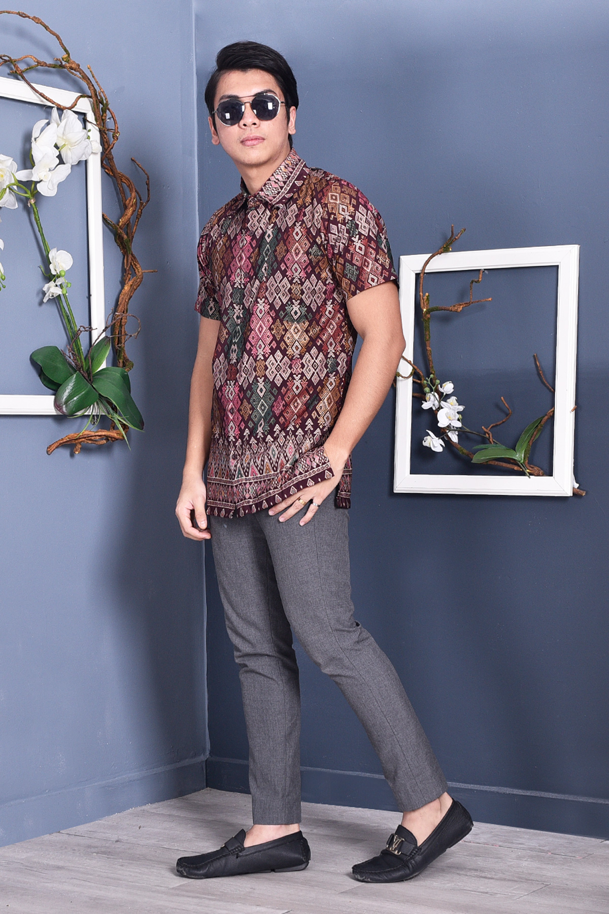Baju Kemeja Songket Lucca - Deep Maroon