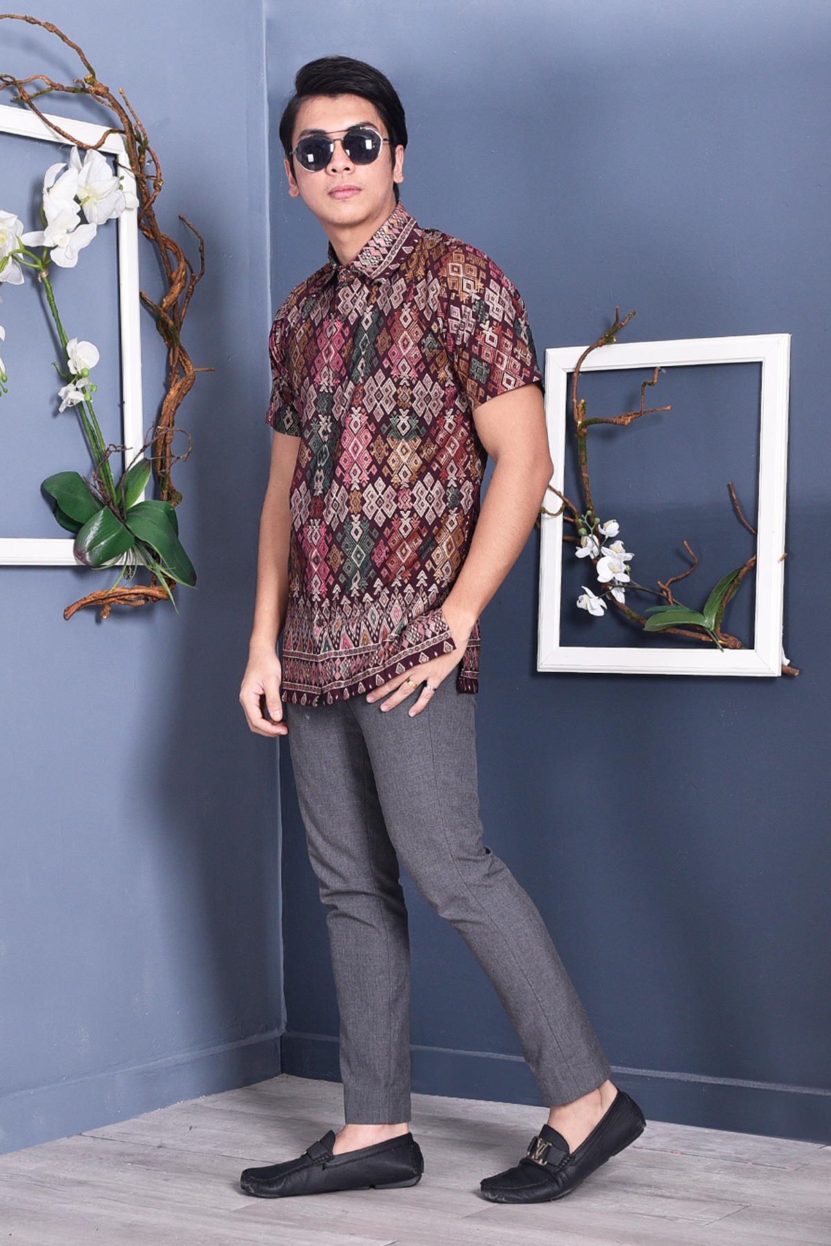 Baju Kemeja Songket Lucca - Deep Maroon