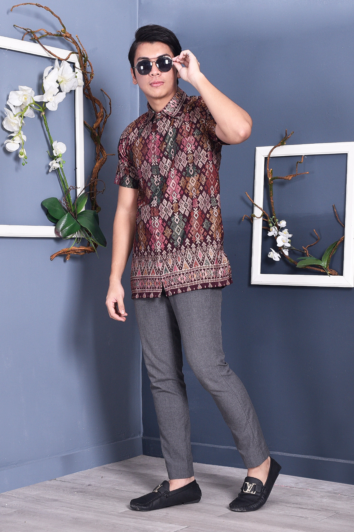 Baju Kemeja Songket Lucca - Deep Maroon