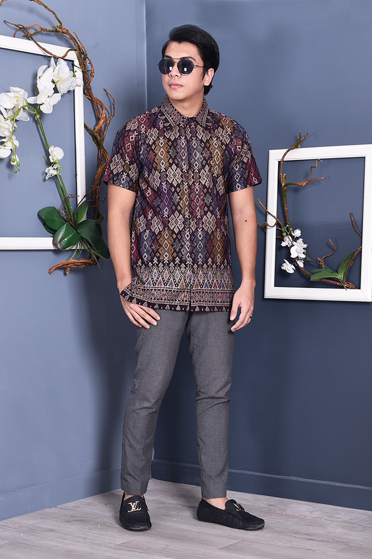Baju Kemeja Songket Lucca - Purple Grape