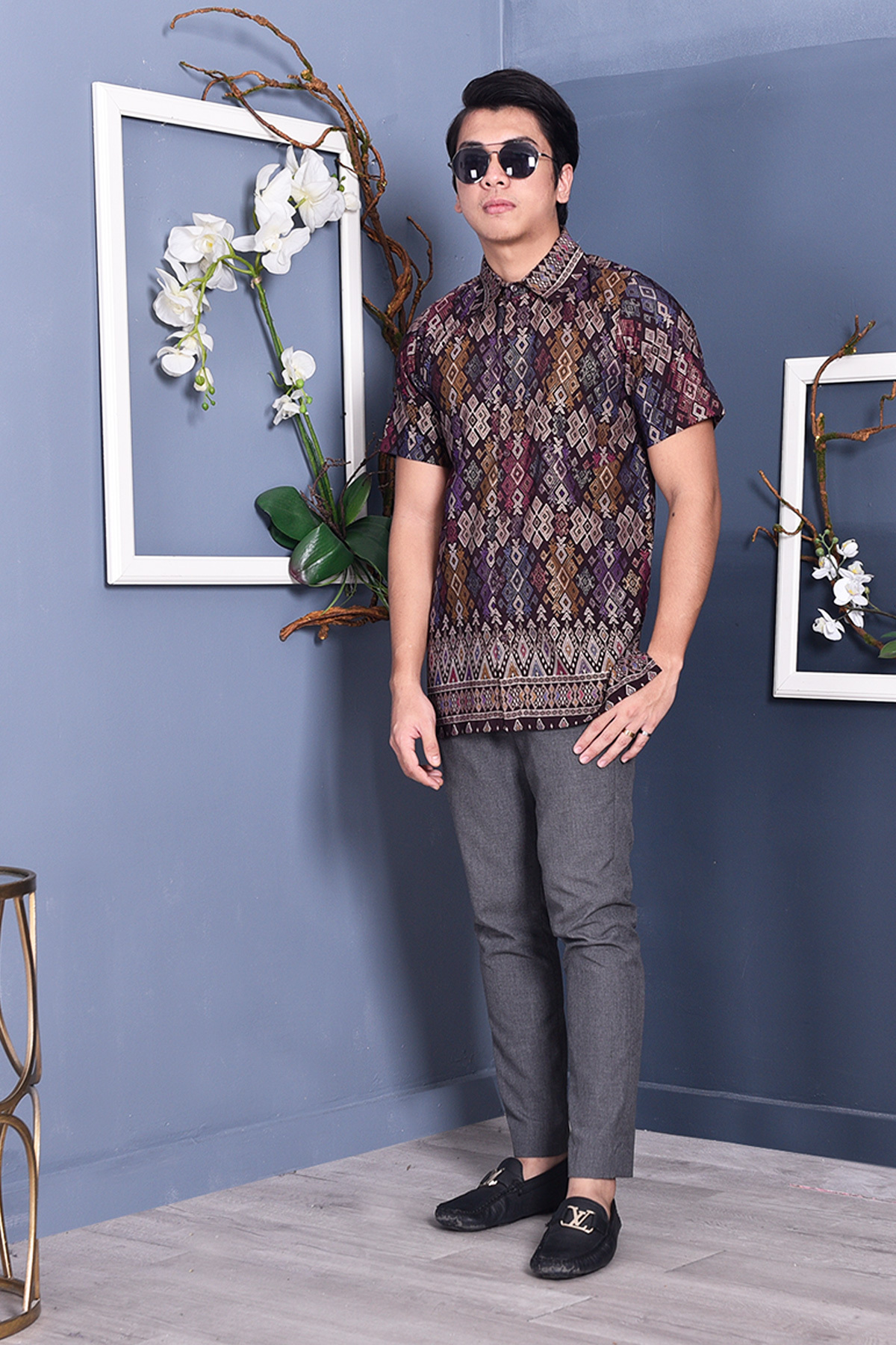 Baju Kemeja Songket Lucca - Purple Grape