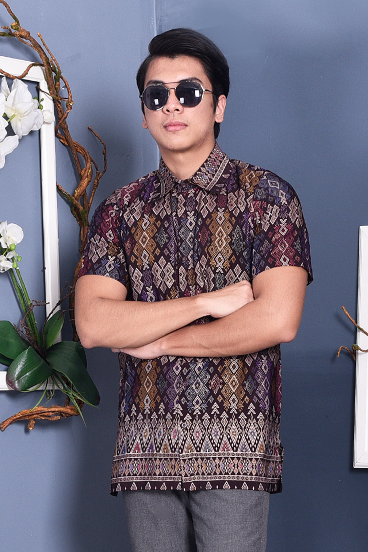 Baju Kemeja Songket Lucca - Purple Grape