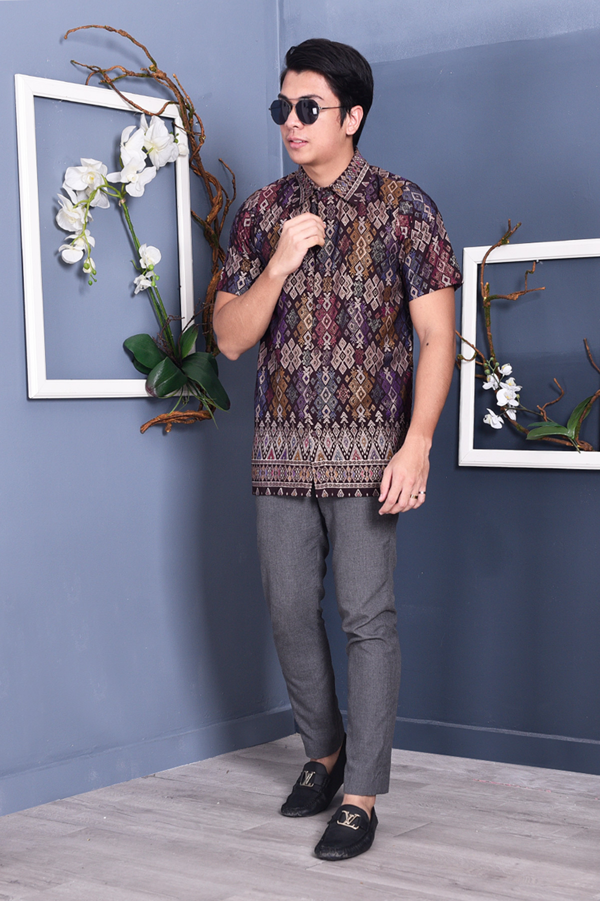 Baju Kemeja Songket Lucca - Purple Grape