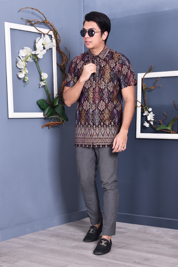 Baju Kemeja Songket Lucca - Purple Grape