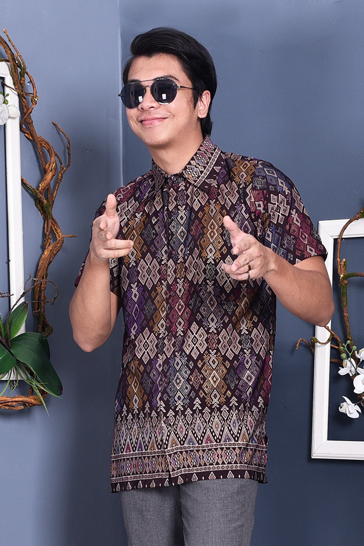 Baju Kemeja Songket Lucca - Purple Grape