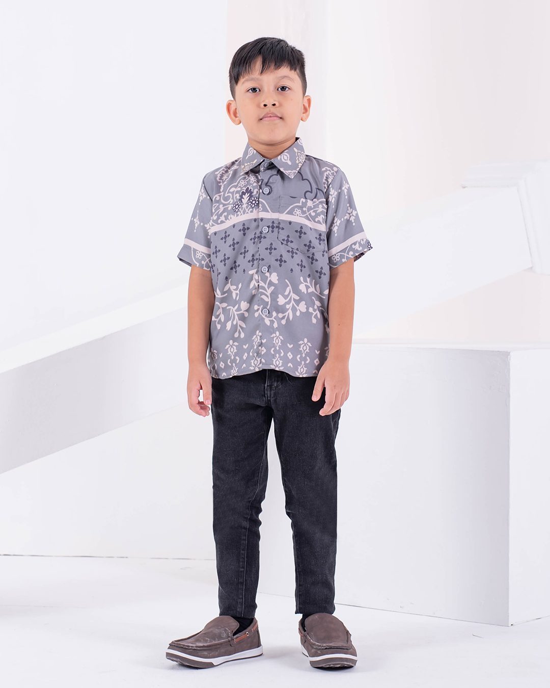Baju Kemeja Short Sleeves Rayla Kids - Greyish Blue