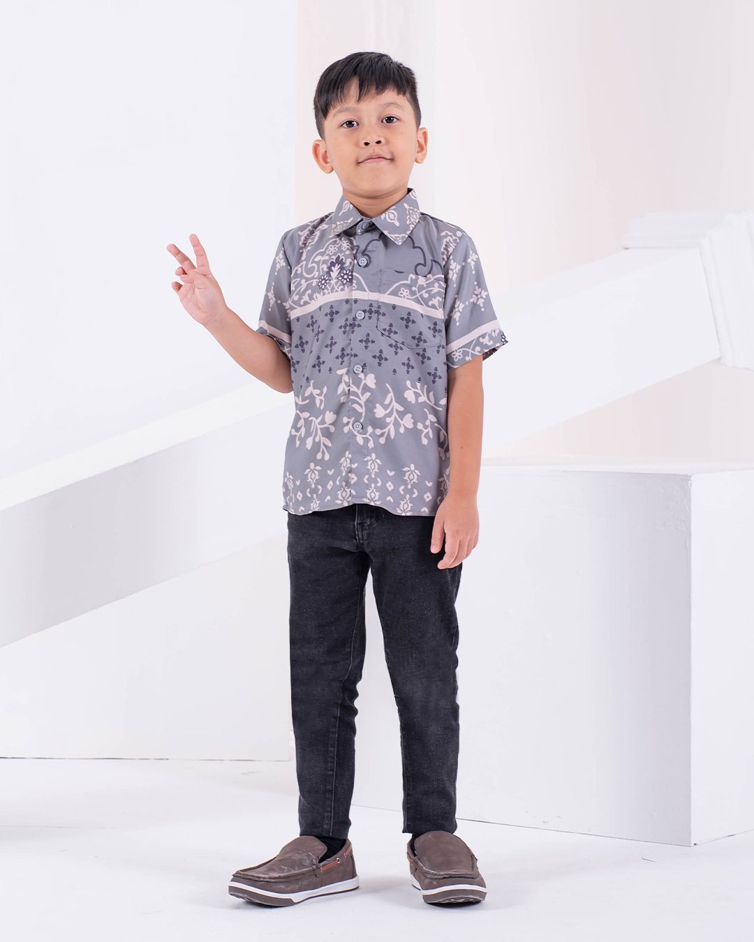 Baju Kemeja Short Sleeves Rayla Kids - Greyish Blue